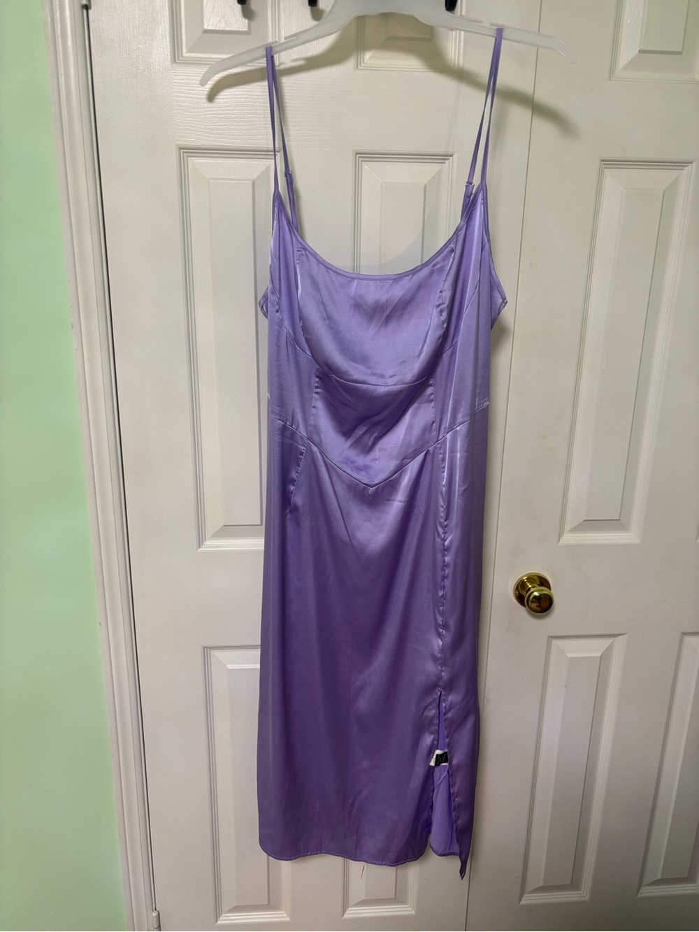 Lilac Satin Slip Dress with Spaghetti Straps